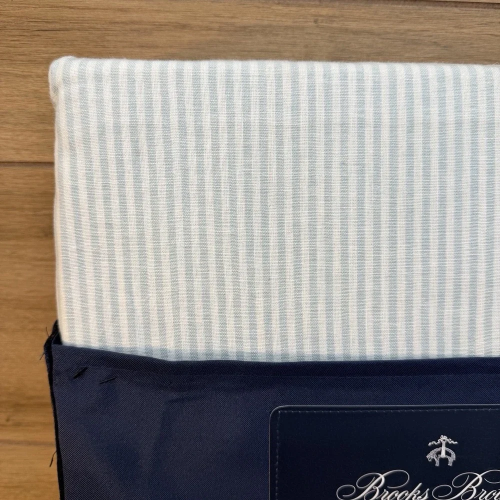 Brooks Brothers Duvet Set KING Linen Cotton Yarn Dyed Pinstripe Blue Green White